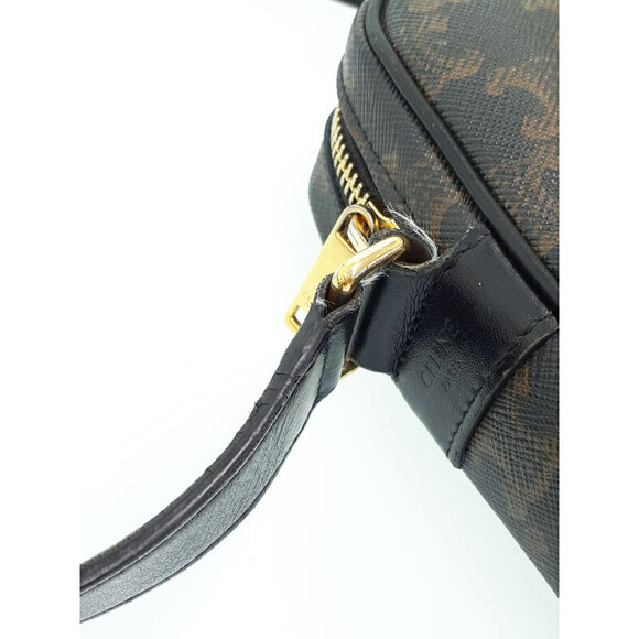 Celine Triomphe Messenger Bag Shoulder Canvas Leather Black Brown - Picture 7 of 9